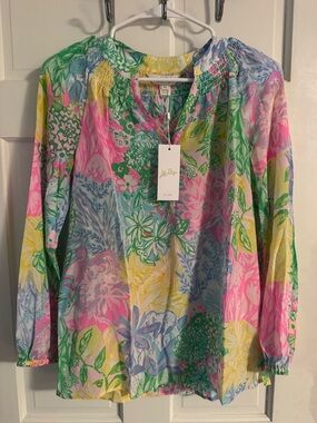 Lilly Pulitzer Women's Floral Print Blouse Size Xs Long Sleeve NWT
